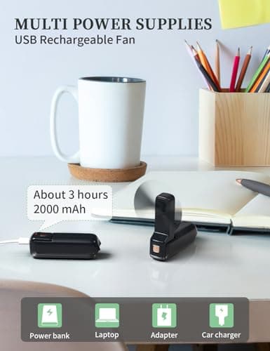 LETSCOL Handheld Mini Fan, 3 in 1 Hand Held Cooling Device, Portable and Personal with Power Bank & Flashlight, Foldable for Travel, Desk, Makeup (Black) — view 4