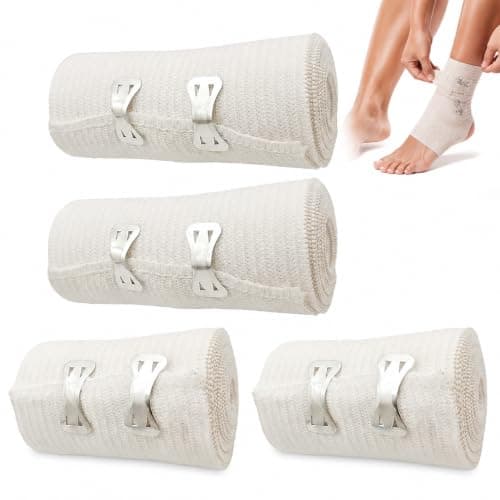 KUBDPQOR 4PCS Elastic Compression Bandage Set – Durable Cotton Support Wraps with Clips – Lightweight First Aid Bandages for Ankles, Wrists, Arms, Legs, Sprains and Strains Black