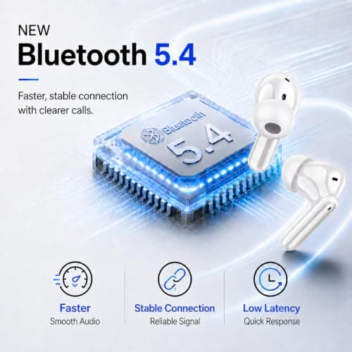 Wireless Earbuds, Bluetooth 5.4 In-Ear Headphones with 13mm Drivers, Hi-Fi Stereo Deep Bass, ENC Noise Cancelling Mic, 40H Playtime, IPX7 Waterproof, USB-C Earphones for iOS Android (Frost White) — view 3
