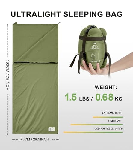 Warm Weather Sleeping Bags for Adults - Lightweight/Compact/Ultralight/Backpacking/Waterproof/Packable, Free Compression Sack - Best for Summer Camp, Hiking, Motorcycle, Easy to Carry, Small Space — view 2