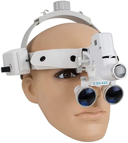 BONEW Headlamp Headlight Headband 5W LED Surgical Medical 3.5X-420mm Magnification Binocular Loupes with Adjustable Lamp Adjustable Pupil Distance Brightness Head Circumference (Silver) — view 5