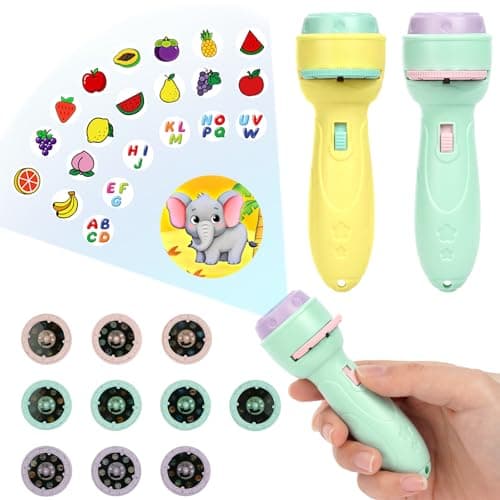 HOTUT Torch and Projector, 2pcs Torch Light and Projector with 20 Discs160 Images, Children's Projector Torches, Kids Night Light Torches, Plastic Flashlight Toy Gift for Toddler and Age 3+ Years
