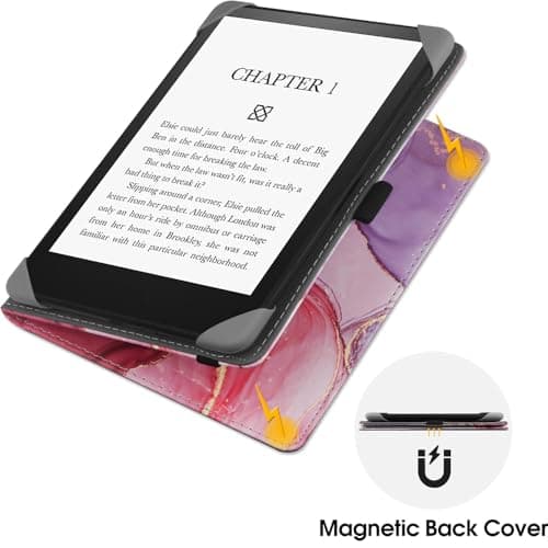 HGWALP Universal Stand Case for 6/6.8/7 inch paperwhite, PU Leather Stand Cover with Handstrap Compatible with All 6" 6.8" 7" Kindle Paperwhite/Colorsoft/Kobo/Pocketook/Sony eReaders-Marble Pink — view 5