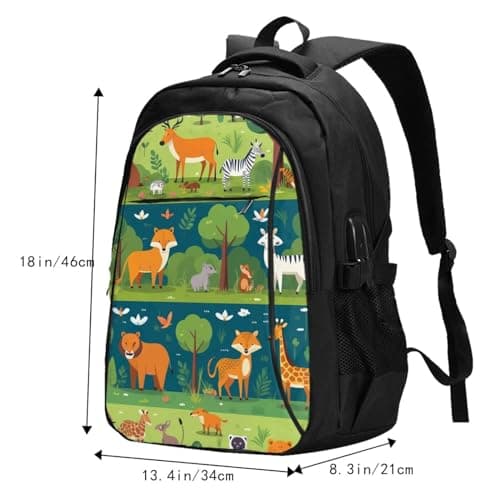 ZHANLEI Safari Animals Printed Backpack,Travel Laptop Backpack for Men Women with USB Charger Port, Safari Animals, One Size — view 4