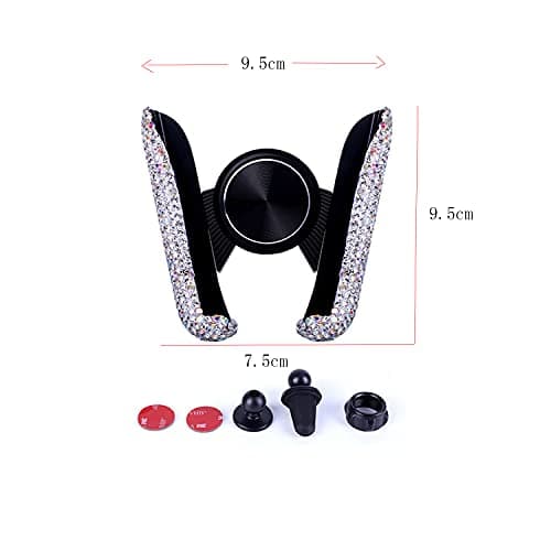 YoMaris Bling Mini Dash Air Vent Automatic Phone Holder, Universal 360° Adjustable Crystal Auto Stand, Car Accessories for Women and Girls (White) — view 3
