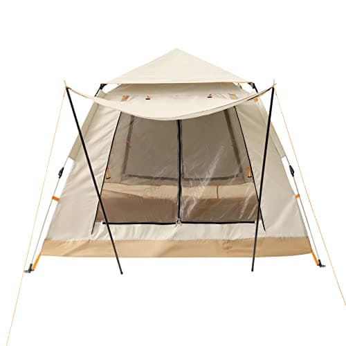 Komonee Pop Up Beach Tent Camping Deluxe Dome Style with Awning Cream And Sand 3 Man Person Outdoor UV Beach House — view 2