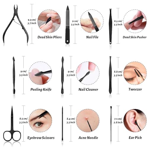 12Pcs Manicure Set for Women Men, Manicure & Pedicure Tools & Accessories, Professional Nail Kit Manicure Set, Nail Cleaning Kit for Home, Nail Grooming Kit with Black Leather Travel Bag — view 4