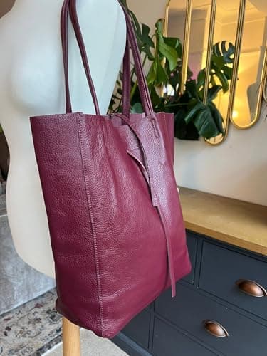 LeahWard Women's Genuine Italian Hand Made Hobo Shoulder Bag, Soft Leather, A4 College School Work Business Bag (Burgundy) — view 3