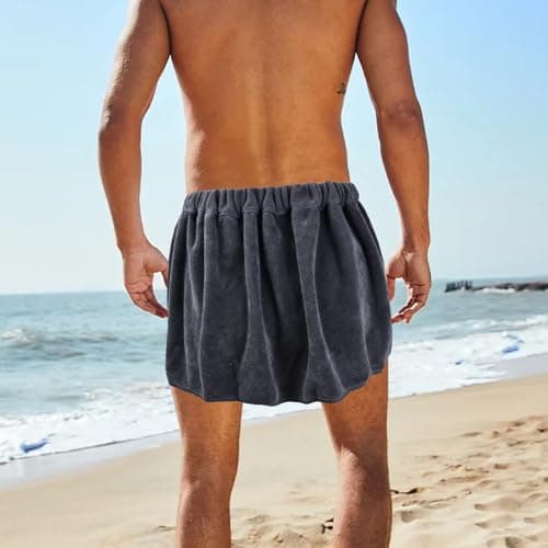 YILANJIN Men's Adjustable Bath Skirt, Gray, Microfiber, One Size, Quick Dry, Modern Style, Beach Towel — view 6