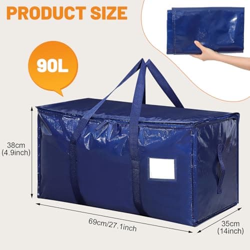 3 Pack 90L Moving Bag Moving Box with Lid, College Dorm Storage Bag, Blue — view 4