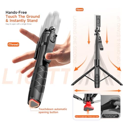 66.9'' Phone Tripod, Unique Auto-Pop Open Selfie Stick,Extendable Aluminum Smartphone Tripod with Remote & Steady Handle, 360 Rotating Portable Phone Stand Filming for iPhone Travel Vlog — view 2