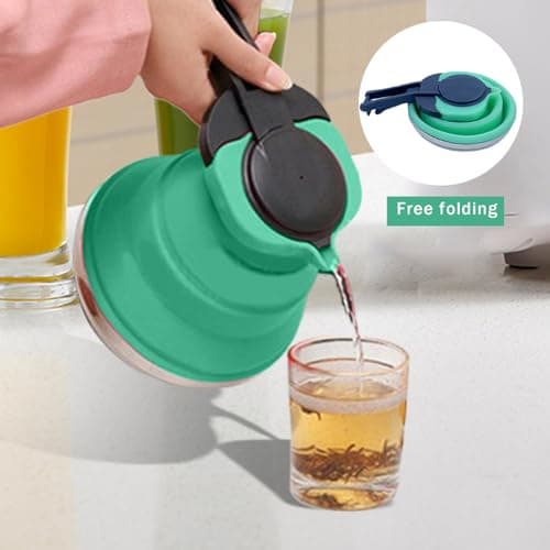Collapsible Tea Kettle Travel, Collapsible Kettle 51 Oz Foldable Silicone with Handle Camping Coffee Pot Portable Camping Kettles for Boiling Water for Hiking Travel & Outdoors — view 4