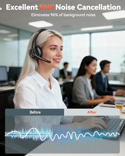 TechRise Bluetooth Headset Wireless Headset with Microphone Noise Canceling, 50H Playtime & Mute, Wireless Headphones with Mic Bluetooth On-Ear Headphones for Trucker Cellphone Office Call Center — view 2
