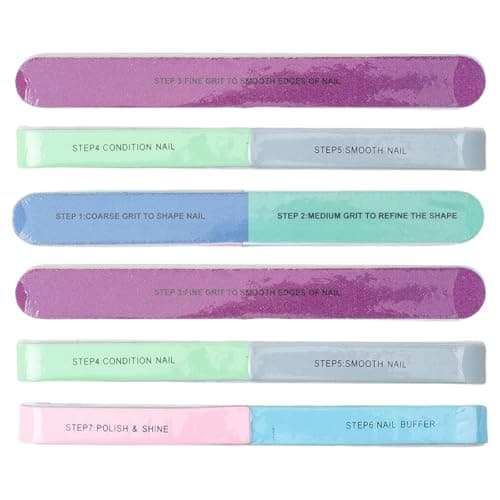 UEKPDM Nail File & Buffer, 7-Step Foam Block, 6 Pack, Assorted