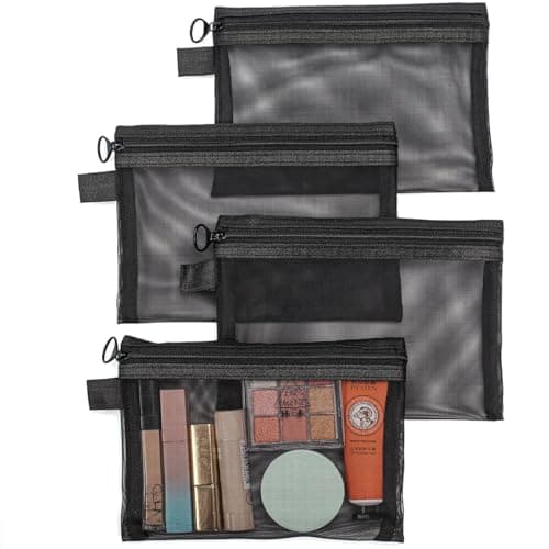 4 Pcs Black Small Makeup Bag for Handbag, Nylon Mesh Cosmetic Pouch with Zipper, Travel Pouch, Bag Organiser Pouches for Women Home, Travel & Everyday Use