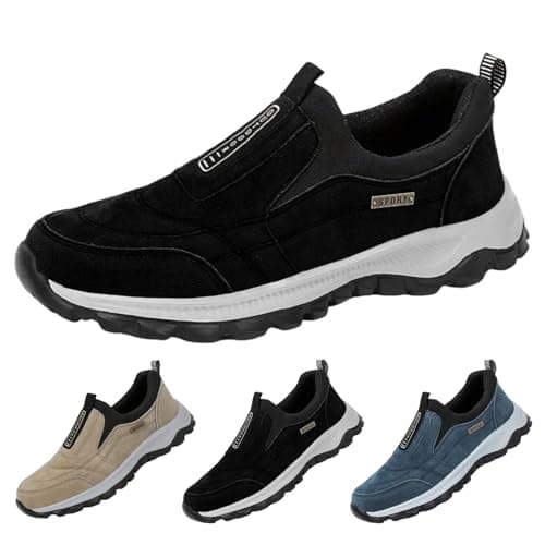 Slip On Trainers Men Walking Shoes with Arch Support, Lightweight Mesh Lining Hiking Shoes, Wide Toe Non-Slip Work Trainers, Waterproof Mountain Trekking Athletic Trainer, Travelling, Camping Black — view 4