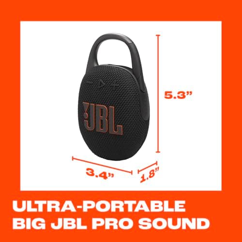 JBL Clip 5 Ultra-Portable Bluetooth Speaker with Integrated Carabiner, Big JBL Pro Sound, PlaytimeBoost, Waterproof Design and 12-Hour Playtime, Black — view 5