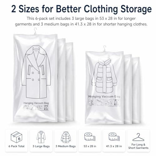 Hanging Vacuum Storage Bags for Clothes, Coats and Jackets, Large Size, Set — view 2