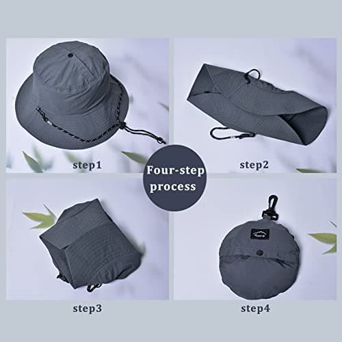 Malaxlx Grey Waterproof Bucket Hat for Women and Men - UV Protection Beach Sun Hat Fishing Safari Boonie Hat Rain Hat Adjustable Packable — view 5