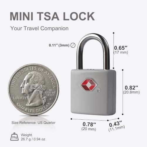 UP Security TSA Locks for Luggage with Keys, Luggage Locks TSA Approved 4 Pack, International Travel Essentials, Small Padlock with Key, Mini Padlock for Suitcase, Backpack, Gray, Compact Minimalist — view 4
