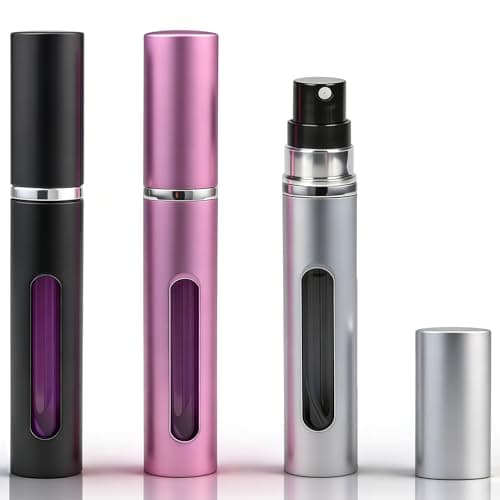 infrestyle 3 PCS Refillable Travel Perfume Atomizer, 10ml Leak-Proof Portable Spray Bottle for Women & Men, Black & Grey, Purple