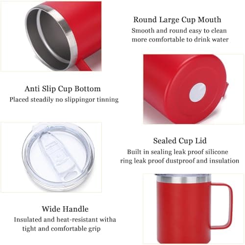 Thermal Mug, Insulated Coffee Mug with Handle and Sliding & Straw Lid, Leakproof Reusable Double Walled Vacuum Stainless Steel Travel Camping Cafe Tumbler Cup,Dishwasher Safe (Silver, 12 oz) — view 3