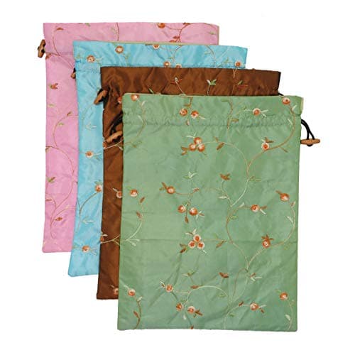 Ouyatoyu 4pcs Embroidered Silk Flower Design Jacquard Travel Bag, Laundry Bags Shoe Bags, Lingerie Bags Underwear Bags for Travel Storage for Men Women Washable Cloth Shoe Bags, color 1