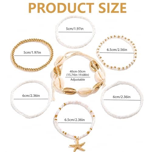 Xqzbmt 7Pcs Summer Beach Bracelets, Beaded Boho Bracelets for Women Shell Starfish Stackable Bracelets Set, Elastic Layered Bracelet Stack, Aesthetic Mermaid Beach Accessories Gift for Summer Holiday — view 3