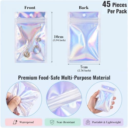 Smell Proof Bag, Mylar Bags 7x9cm, Foil Ziplock Bags Small Smell Proof Bag, Small Resealable Bags Storage Pouches Grip Seal Clear Plastic for Food Storage,Jewelry,Electronics (45) — view 2