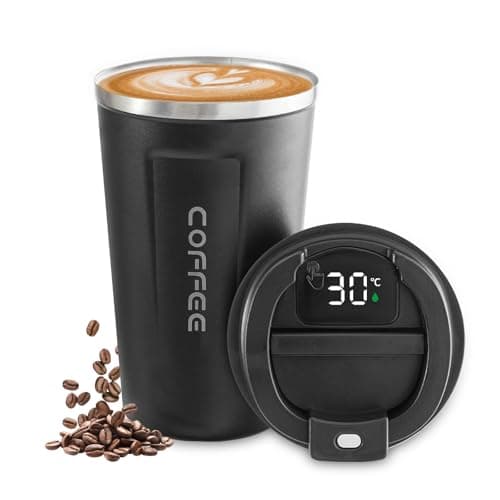 Newvenper Stainless Steel Vacuum Insulated Travel Coffee Mug, Led Temperature Display Insulated Tumbler, Leak Proof with Lid Keeps Cold and Warm, Suitable for Coffee, Tea and Beer (Black)
