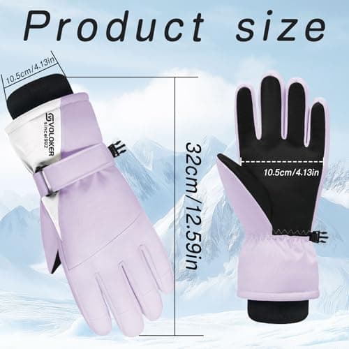 Andiker Thermal Ski Gloves for Men Women, Windproof Waterproof Winter Gloves with Anti-loss Buckle, Lanyard and Wrist Straps, Touch Screen Glove for Skiing Cycling Hiking (Purple, M) — view 2