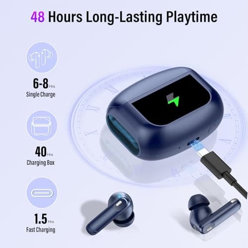 Thunelec Wireless Earbuds, Bluetooth 5.4 Ear buds with Multifunctional Touch Screen, 48H Bass Stereo Headphones with ANC/ENC Noise Cancelling/Transparency mode, IPX7 Earphones with 5 EQ Modes, Blue — view 4