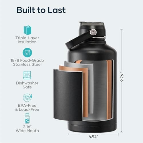BUZIO 2L Insulated Water Bottle Stainless Steel with Straw & Spout Lid — view 4