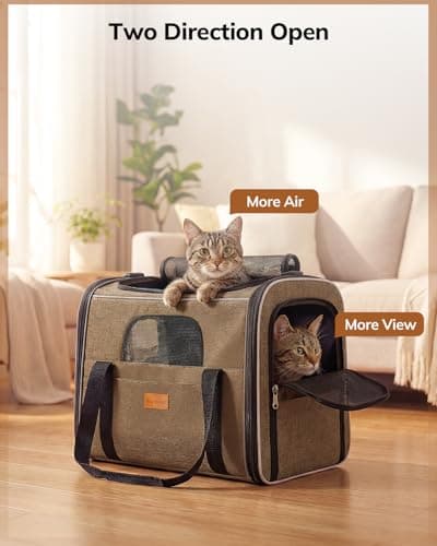 Morpilot Cat Carrier - Airline Approved, Top Opening Portable Dog Bag with Breathable Mesh/Removable Mat, Adjustable Shoulder Strap & Bowl, Foldable Travel Cage, M, Brown (Max 7kg) — view 5