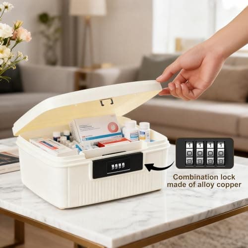 Mgrety Locking Storage Container, Medicine Storage Box with Combination Lock, Office Documents Safety, 2 Layer Medication Lock Container, Organizer Box for Medicine, Snacks, Phone, Office Documents — view 3