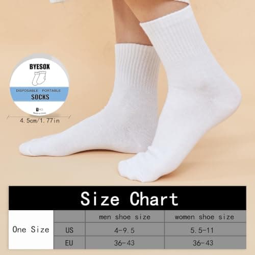 BYESOX 12 Pairs Disposable Socks for Travel, Single-use Compressed Socks, White+black(12 Pairs), One size — view 3