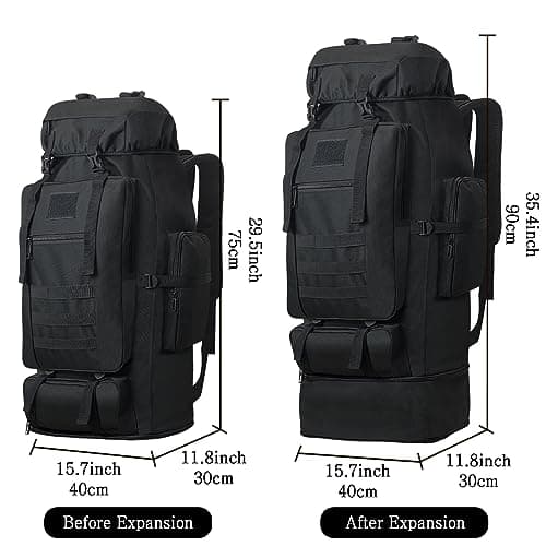 Lizbin 100L Camping Hiking Backpack, Military Tactical Backpack Molle Rucksack, Extra Large Hiking Backpack, Water Resistant Hiking Daypack, Outdoor Sports Backpack, Adjustable Sport Bags (Black) — view 2