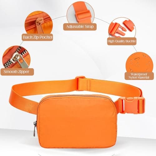 JENCVNL Belt Bag for Women Men, Fashion Bumbags for Ladies Small Crossbody Bags Fanny Pack Lightweight Waist Pack with Adjustable Strap for Running Hiking Workout Traveling (Orange) — view 6