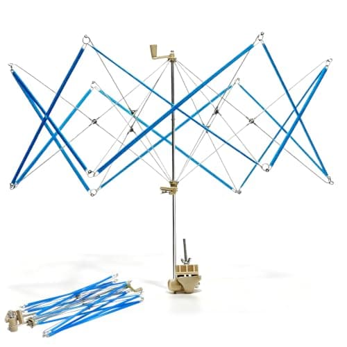 VETOLAKA 440 x 64 x 52 mm Wool Reel Umbrella Shape, Blue Compact Yarn Winder Reel, Prevents Tangling and Keeps Tidy, Low Noise Stainless Steel, for Knitting Enthusiasts Finishing Wool, Yarn