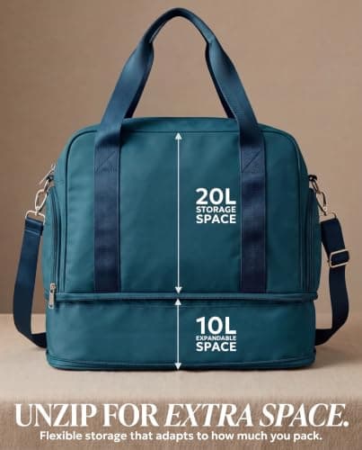LUGG Duffle & Toiletry Bag Set – Waterproof Travel Bags for Men & Women – Lightweight, Durable 230D Twill Fabric – Fits EasyJet Cabin Size – Expandable Design – Stylish & Spacious Storage - Teal — view 5