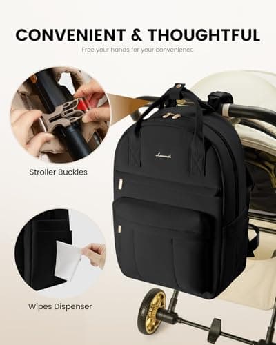 LOVEVOOK Baby Changing Bags, Large Nappy Backpack Lightweight Diaper Bag With Portable Changing Mat & Stroller Straps Maternity Pregnancy Hospital Bag Rucksack for Mom & Dad, Black — view 4