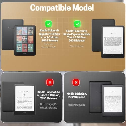 TNP Stand Case with Strap for Kindle Paperwhite 12th Gen 2024 / Kindle Colorsoft Signature Edition - 7" PU Leather Protective Folio Cover with Auto Wake/Sleep & Card Slot, Gold — view 2
