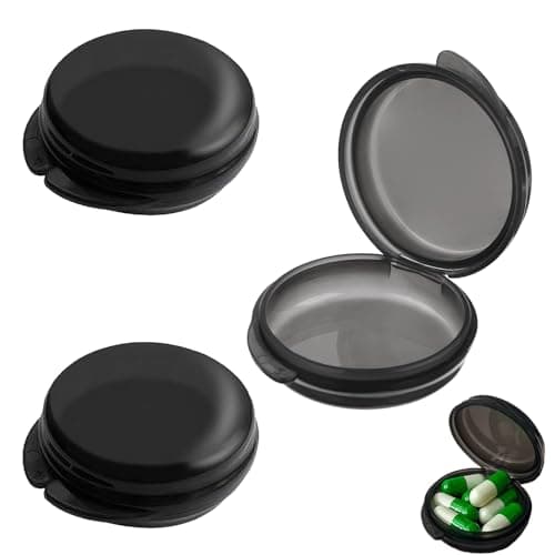 3 PCS Small Mini Pill Organizer, Portable Mini Pill Case, Single Pill Box, Small Tablet Box, for Vitamins, Fish Oil & Supplements(Black)
