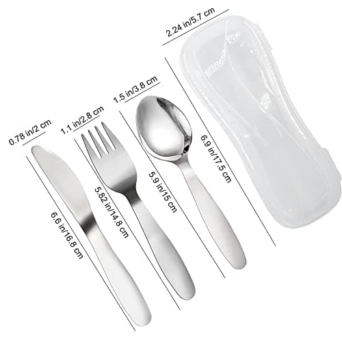 VANRA 3 Pieces Children Fork Spoon Knife Set with Travel Case for Lunch Box, 18/8 Stainless Steel Kids Silverware Flatware Set Kids Utensil Set for School (Fork Spoon Knife) — view 6