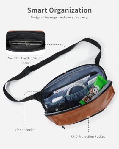 ECOHUB Men Sling Bag, RFID Blocking Crossbody Shoulder Chest Bag with 8 Pockets, Water-Resistant Waist Fanny Pack for Men, Women, Travel, Daily Use, Cycling, Hiking, Black — view 3