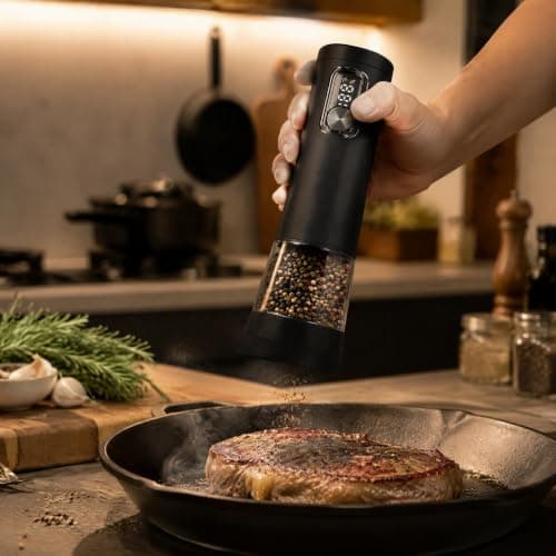 Electric Salt and Pepper Grinder Set,2 Pack Rechargeable Automatic(Black-A) — view 5