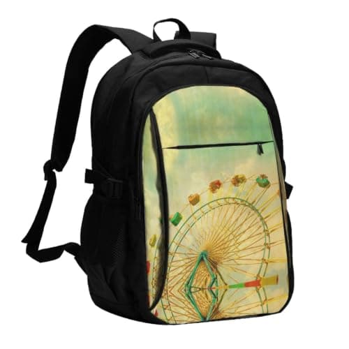 NBHDZENGW Wheel Oil Painting Multi-Functional Travel Laptop Backpack With Usb-Charging Port, Large Capacity 12-Pocket Daypack With Anti-Theft Hidden Pocket