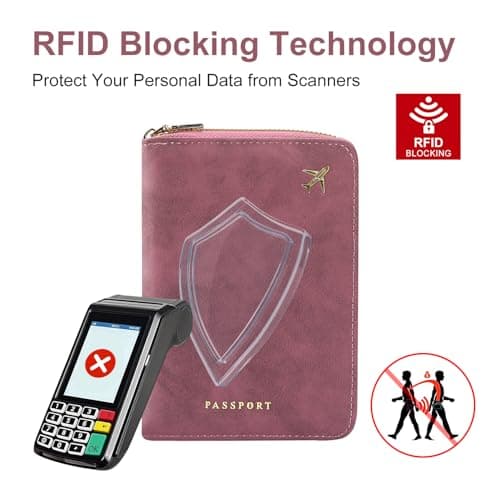 ILIYAH RFID Anti-Theft Passport Wallet Holder - Waterproof PU Leather Family Travel Document Organizer with Safe Zipper (Rose) — view 4