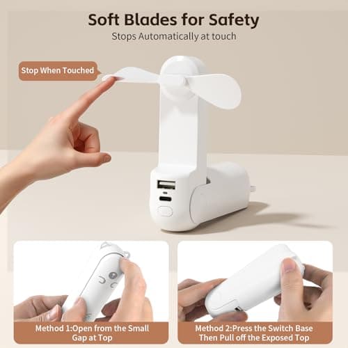 Morelax Portable Fan, Mini Handheld Fan with Power Bank, Cute USB Rechargeable Pocket Fan, Foldable Small Cooling Fan with LED Light, Personal Travel Fan,Summer,Beach Essentials,Summer Gift for Women — view 5