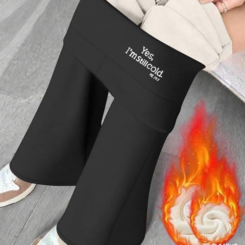 NSICBMNO Wide Leg Trousers for Women UK Thermal Fleece Lined Trousers Women Fleece Leggings for UK with Pockets Pyjama Bottoms Tall Wide Leg Yoga Pants Ladies Joggers Womens 16 Ladies Petite Black — view 3